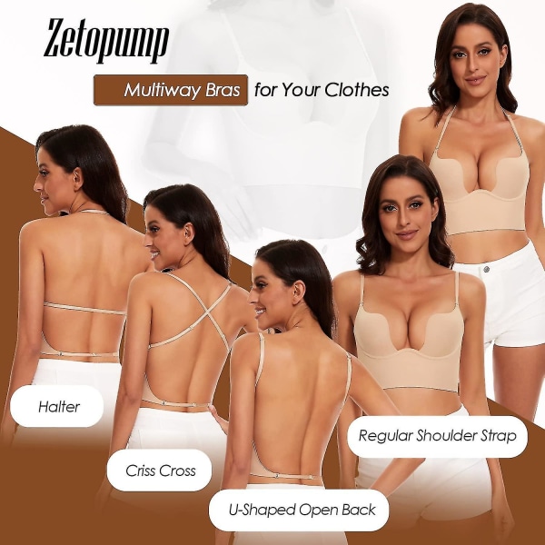 Matalaselkäiset rintaliivit naisille - saumattomat Deep U Plunge -taustattomat rintaliivit Convertable Multiway Low Cut Open Back Bras Riimu Nude 30DD