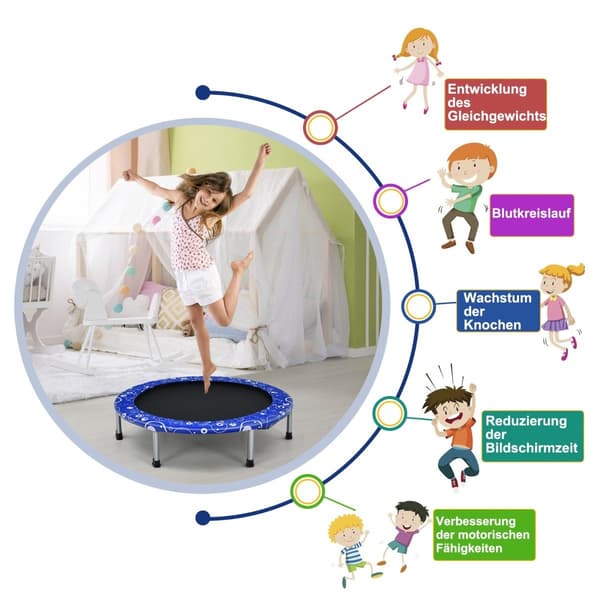 Børnetrampolin minitrampolin foldbar trampolin til småbørn blå + sort 7500