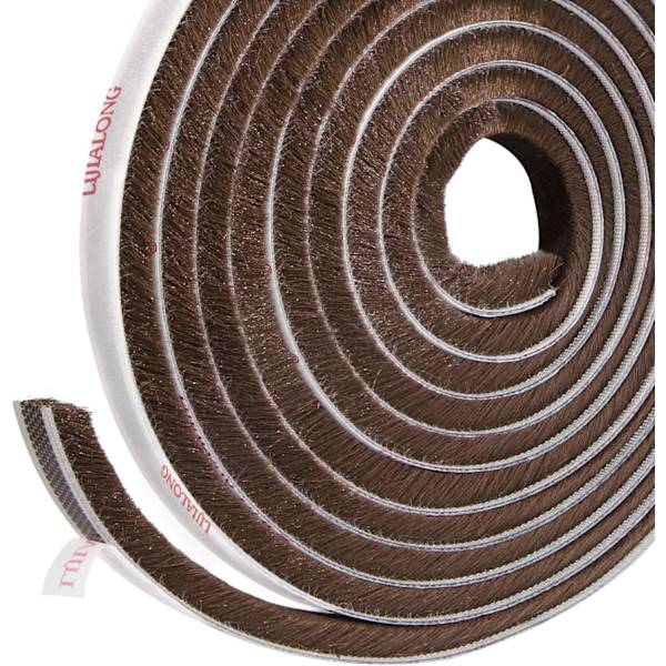 Dragt Excluder för Fönster, 5m(L) x 9mm(B) x 5mm(H) Fönster- och Dörrtätning, Självhäftande Borsttätningsremsa för Skjutdörrar (Brun 5 m(L) x 9mm(W) x 5mm(T)