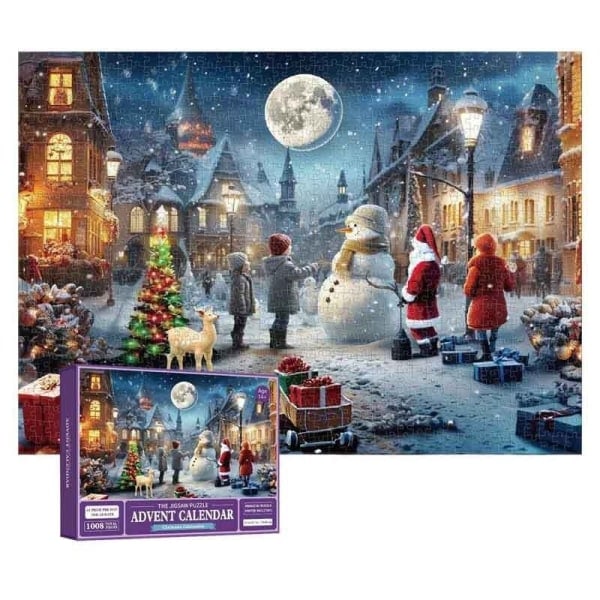 Pussel Adventskalender 2023, 1008 pusselbitar 24 dagar till jul Nedräkning Adventskalender Julblomma Månsken natt