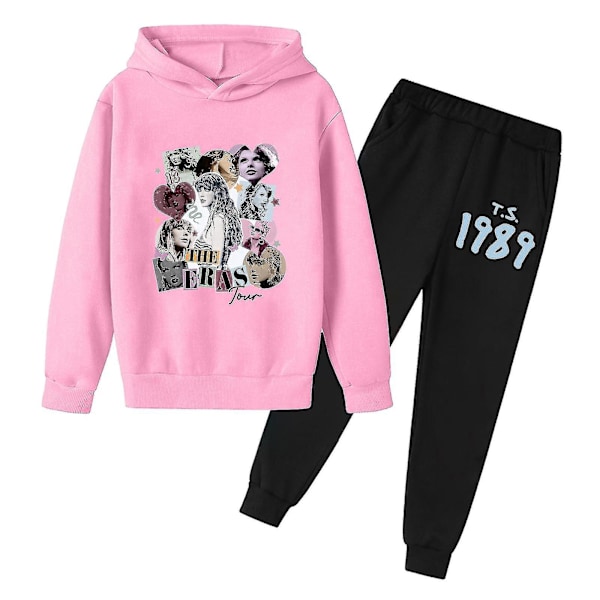 Taylor Swift -fanien lasten hupparisetti Taylor Swift -huppari ja housut asusetit Huppari asusetit Pink 9-10Y