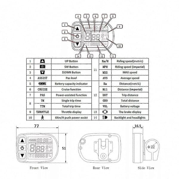E-bike KT LCD5 Display Kontrollpanel För 24V/36V/48V Elcykelmotor Ny Waterproof plug
