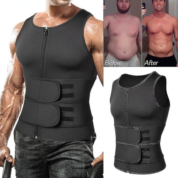 Mannen Shapewear Taille Trainer Zweet Vest Sauna Suit Workout Shirt Afslanken Body Shaper For vægttab black A S