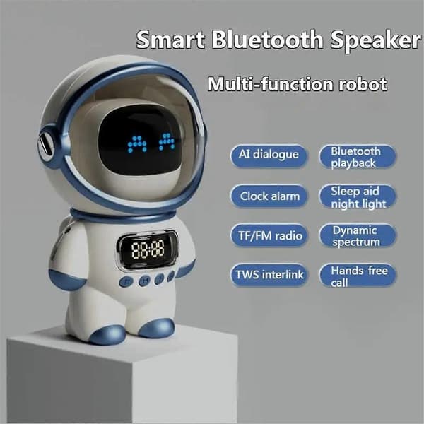 Smart Astronaut Bluetooth Speaker Portable Stereo Desk Clock CJY White