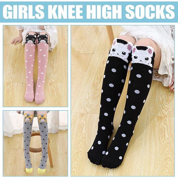 3-12 år gamle piger Knæhøje sokker Børn Søde Crazy Funny Dyremønster Lang støvle Cat Socks