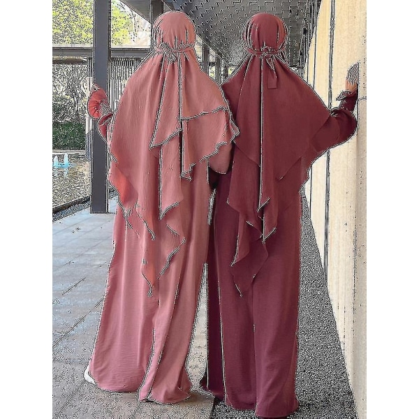 Ramadanin ja Eid-juhlan muslimi-nainen Jilbab 2-osainen Abaya huivin kanssa Pitkä Khimar Niqab Setti Yläpuolelle Rukoileva Mekko Islami Asuste Djellaba Burka XS-S wine red set