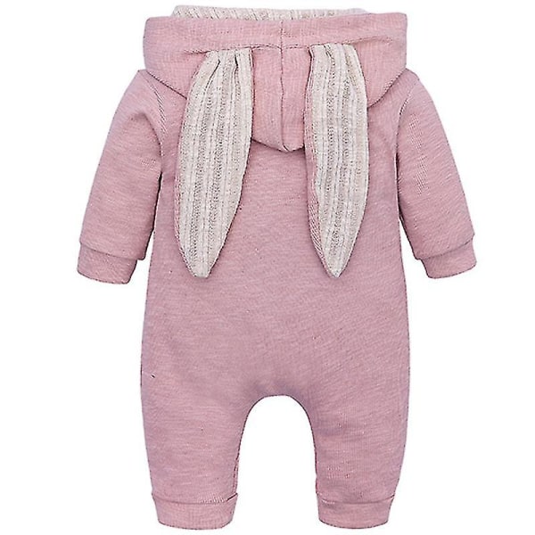 Baby Romper Kanin Bunny Ear Hætte Jumpsuit Lynlås One Piece Pyjamas Pink 3 6 Months