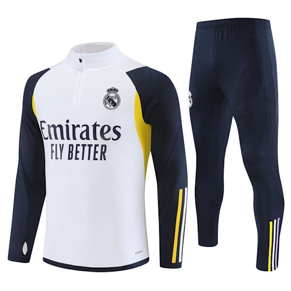 23-24 Ny Real Madrid langarmet sett fotballdrakt for voksne og barn treningsuniform julegave hvit-Xin hvit hvit white M