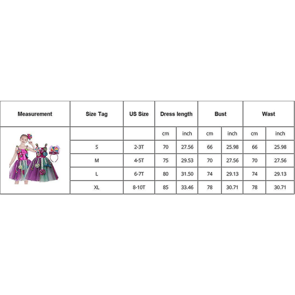 Lasten söpö sateenkaari-makeiskuningattaren mekko Tytöt Joulukarnevaali Lollipop Totem -asu Lasten Cosplay-esitysasukokonaisuus Set 10 S (2-3Y)