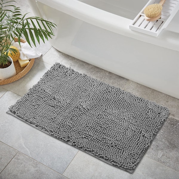 Baderomsmatte - Ekstra myk plysjbaderomsmatte for dusj, 1'' Chenille mikrofibermateriale, superabsorberende shaggy baderomsmatte lysegrå Light Gray 50×80CM