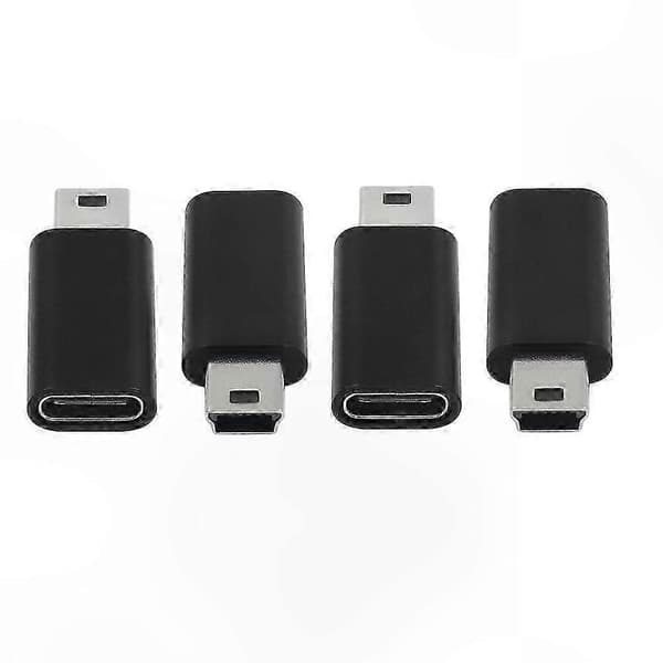 4 kpl USB C - Mini USB 2.0 -adapteri, Type C naaras - Mini USB uros -muunnin MP3-soittimille ja laitteille Black