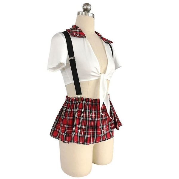 Kvinders skolepige kostume Uniform Outfit Strappy Halter Nederdel Anime Lingeri Sæt
