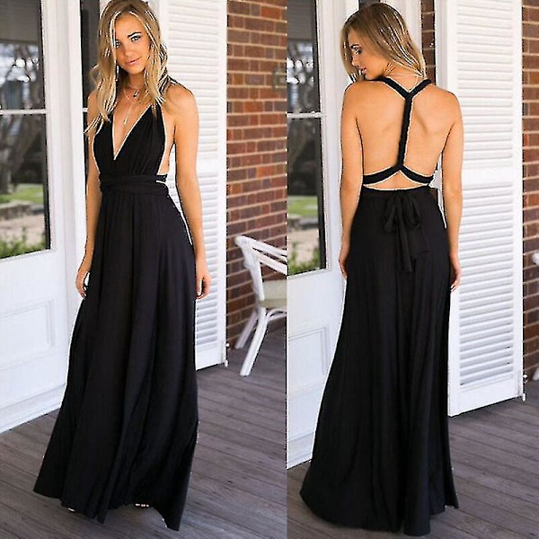 Lang Dame Maxi Kjole Aften Konvertibel Multi Way Wrap Galla Formel Brudepige Black