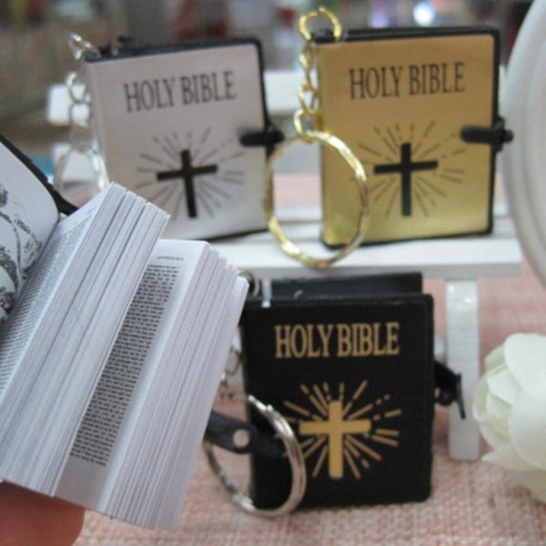 Mini hellig bibel kors anheng nøkkelring religiøse kristne nøkkelring dekor gaver Golden