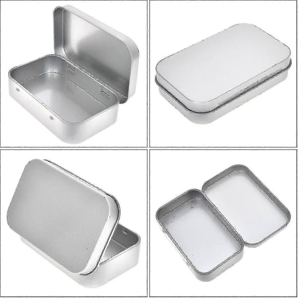 30-pack silver rektangulära gångjärnsförsedda burkar för hem- och småförvaring, bärbara minilådor