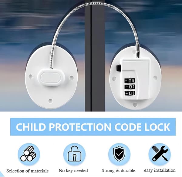 Refrigerator Lock Without Drilling, Self-Adhesive Cabinet Lock, Self-Adhesive Window Lock with Password, Strong Combination Lock (White)