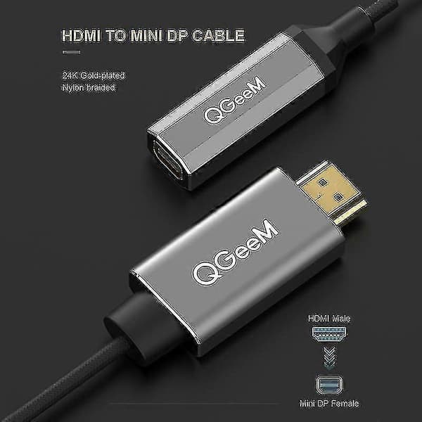 Qgeem HDMI til Mini DP Konverter Adapterkabel UHD 4K@30Hz Stik