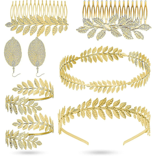 Græsk Gudinde Pandebånd, 8 stk. Græsk Gudinde Pandebånd Krone, Romersk Bladkrone, Romersk Laurel Armbånd Blad Pandebånd Hårbånd Til Kvinder