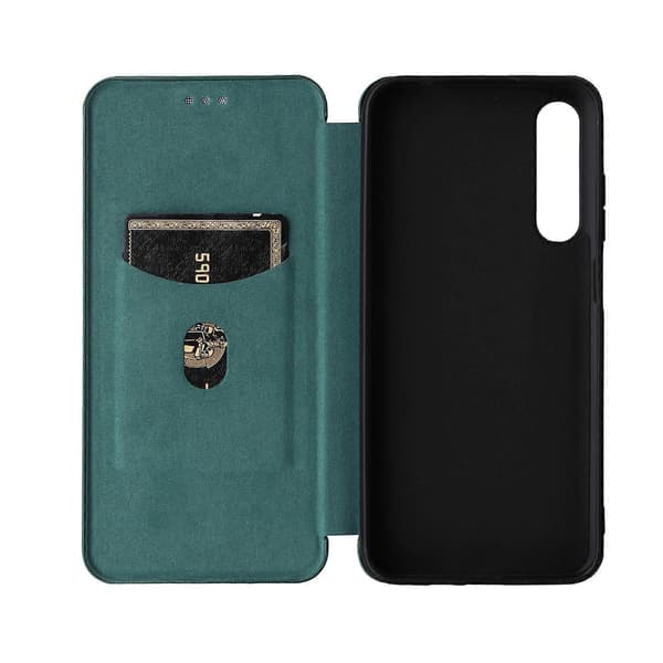 För HTC Desire 22 Pro Flip-läderfodral med kolfibertextur Green