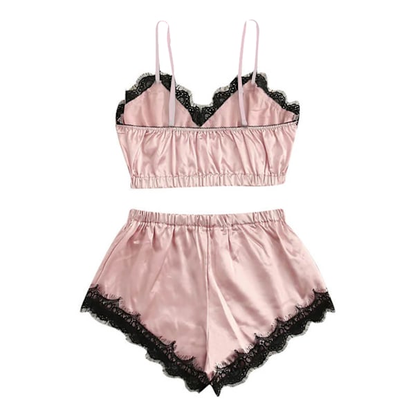 Silkespets Perspektiv Pyjamas Kvinnor Sexig Sling Satin Sömnad Rosa Pink M