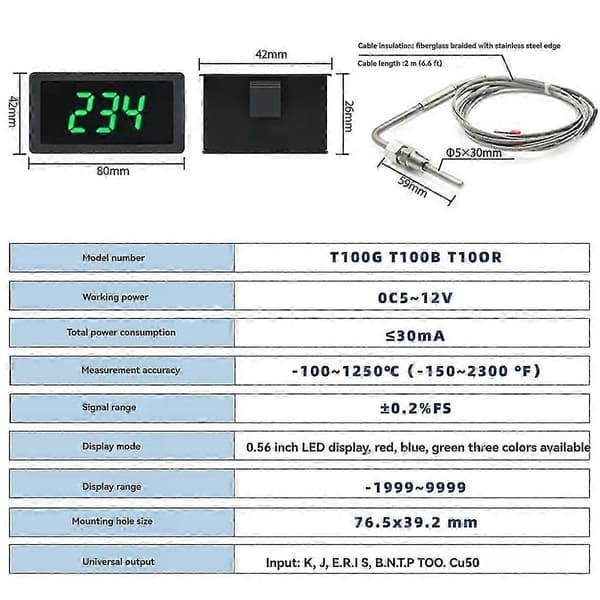 LED-måler med EGT-sensor, temperatursensor, loddepakke sett F