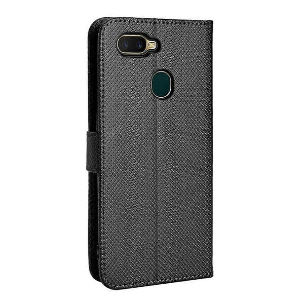 För OPPO A7 / AX7 / A5s / AX5s / A21 Diamantmönstrad Läderfodral Black