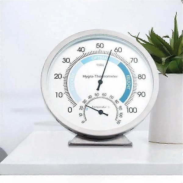 Analogt romtermometer og hygrometer i rustfritt stål - Nøyaktige avlesninger - 13 cm diameter