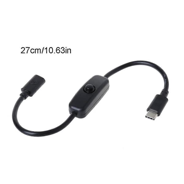 USB Typ C med PÅ/AV-strömbrytare Strömknapp 27cm Laddningsförlängningskabel