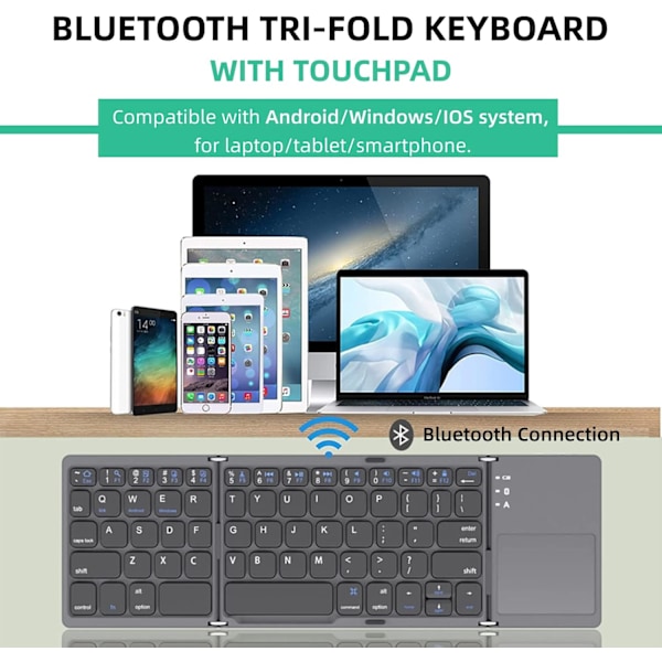Foldable Keyboard B033 PLUS, with Touchpad, Rechargeable, 63 Keys (Grey)