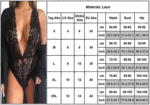 Spetsunderkläder för kvinnor Bodysuit Jumpsuit V-ringad Underkläder Nattkläder CJY Black S