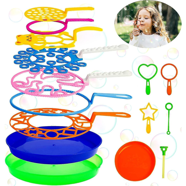 Bubble Wands Set, 15 Pack Big Bubble Wand Toys With Tray Bulk Large Bubble Making Toys For Kids Summer Bubble Toy