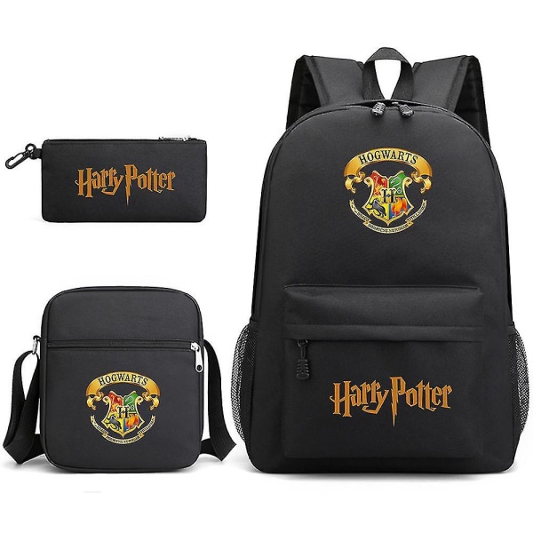 Barns Harry Potter tredelad skolväska med printed stor kapacitet utomhusryggsäck#1 black