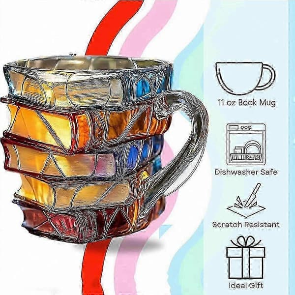 3D Painted Glass Mug for Hot and Cold Drinks, Unique Stackable Coffee Mug Gift for Book Lovers, CJY 2PCS