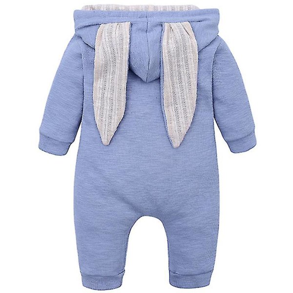 Baby Romper Kanin Bunny Ear Hætte Jumpsuit Lynlås One Piece Pyjamas Blue 0 3 Months