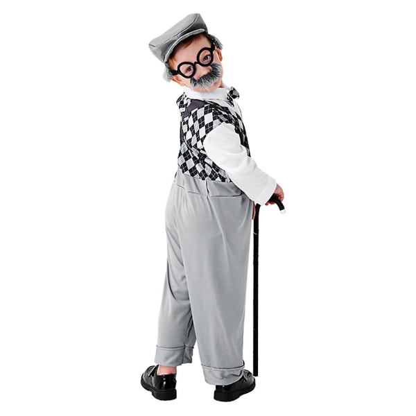 Kostym för pojkar 2-12 år, Gammal Man Kostym, Grandpa Klä Upp Outfit Tillbehör Kit Halloween Cosplay Set Grey 10-12 Years