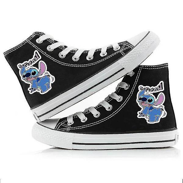 Disney Tegneserie Stitch Nye Par Højtop Canvas Sko Drenge Og Piger Black2 36