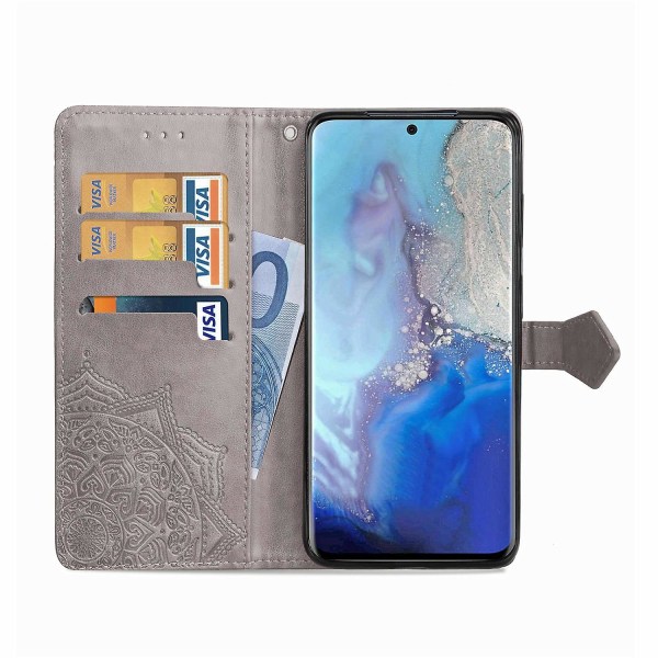 Kohokuvioitu Mandala Wallet nahkainen jalustan cover Samsung Galaxy S20 4G/S20 5G Grey Style B Samsung Galaxy S20 4G