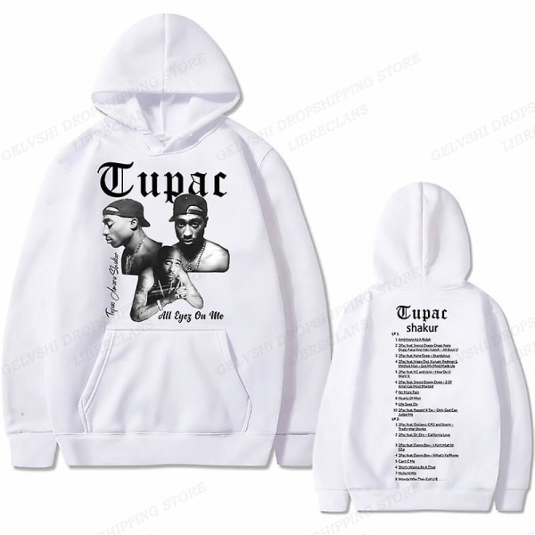 Tupac 2pac Hættetrøje Mænd Kvinder Mode Hættetrøjer Børn Hip Hop Hættetrøjer Kvinder Sweats Drenge Frakker Rapper Sweats Shakur Træningsdragter Punk M 2DF504994-WHITE