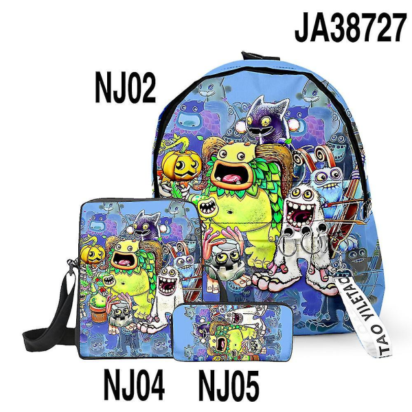 My Singing Monsters Monster Concert Tre-delad Skolväska Student Ryggsäck Axelväska Pennfodral 11 shoulder bag