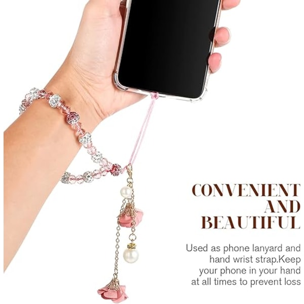 Mobiltelefonstropper Kreativ Krystallblomst Anheng Telefon Sjarm Sklisikker Telefon Lanyard Håndleddsstropp for Dekorasjon Pink