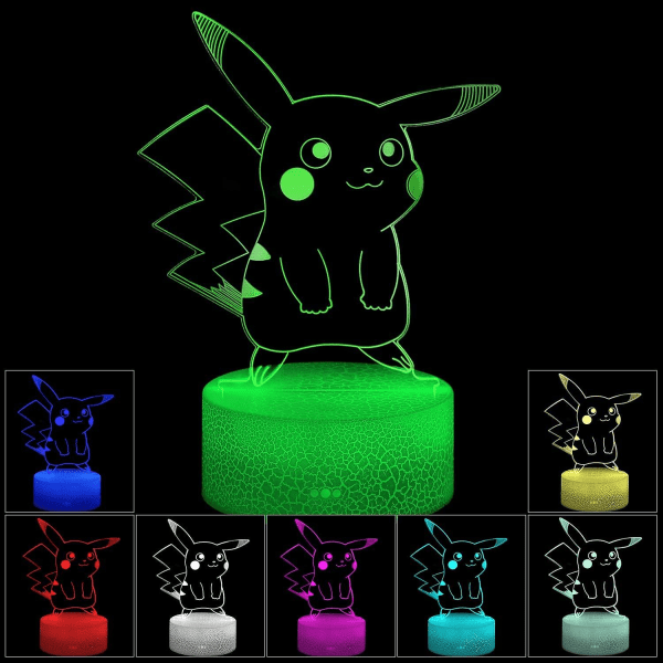 3d Pikachu Anime lampa -pikachu leksaker Färgbyte dekorlampa med fjärrkontroll och smart touch, jul- och födelsedagspresenter för Pikachu-fans
