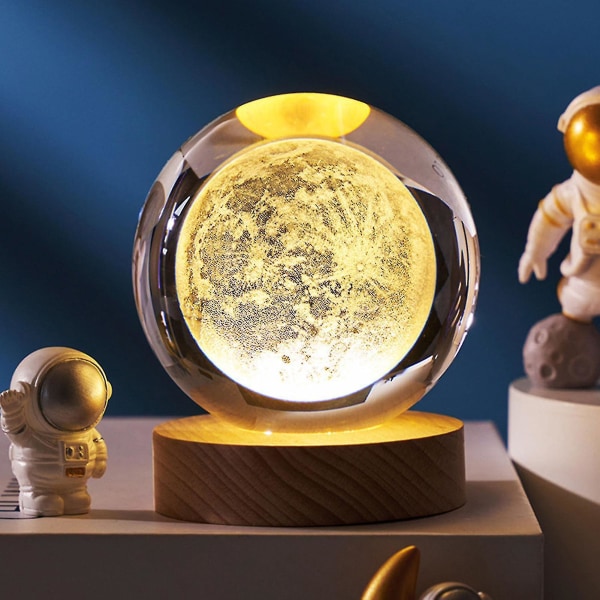 3D-planeetat, kristallipallo, kaiverrettu pienoismalli Yövalo, kotitoimiston sisustus Moon 6cm