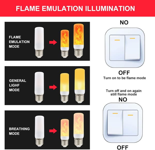 Flammepære | Flammelyspærer | Flimrende lyspære, 4 lysmoduser LED E27