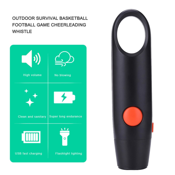 Elektronisk fløyte for utendørs overlevelse Basketball Fotballspill Dommersportstrening Cheerleadingfløyte (4 stk Cr2302 er inkludert) Svart