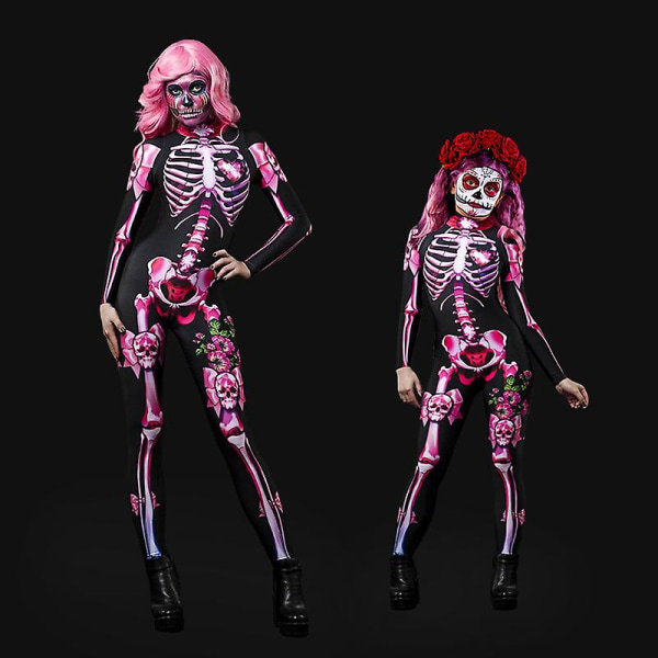 Adult Child Costume Prom Cosplay Horror Skeleton Parent-child Costume Jumpsuit Halloween(wig And Mask Not Included)