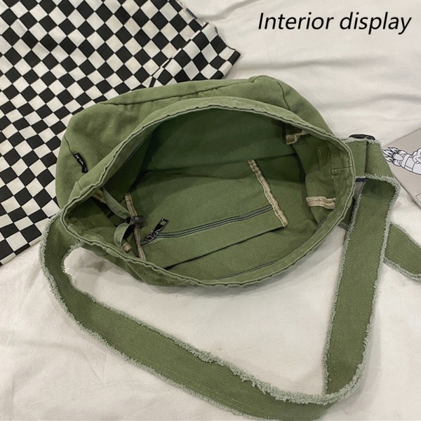 Tvättbar canvasväska, utsliten axelväska, enkel messenger bag grön