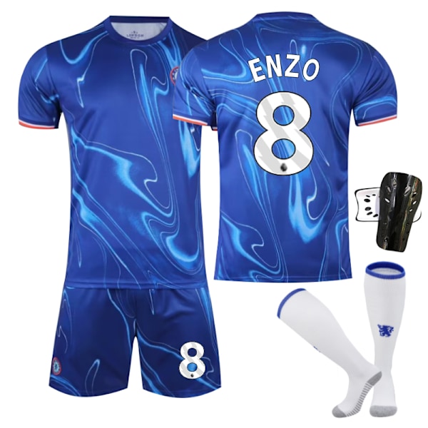 Chelsea Hemma Barn Fotbollströja 2024-2025 Hemma Enzo Nr 8 - Sock Guards 22 Nr 8 - Sock Guards No. 8 - Sock Guards 22