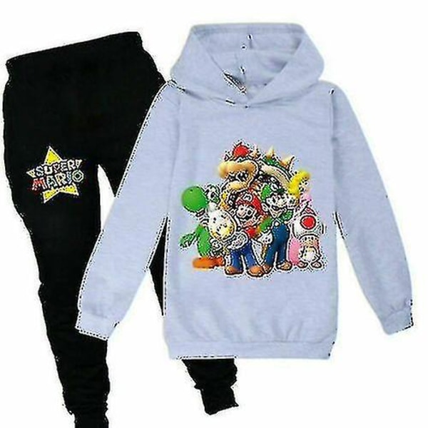 Super Mario Hoodie Topp & Byxor Set Barn Pojkar Flickor Sportkläder Jogging Tracksuits_a Grey 150 (11-12Years)