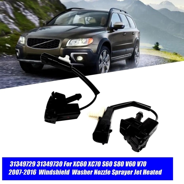 1 par vindrutespolardysor 31349730 för XC60 XC70 S60 S80 V70 2007-2016 Spolmunstycke Uppvärmt