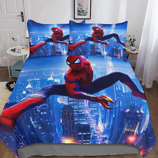 Spiderman 3-delt Dynebetrækssæt Blødt 3D Print Film Dynebetræk Mikrofiber med Pudebetræk, med Skjult Lynlås Lukning Dynebetræk King220x240cm